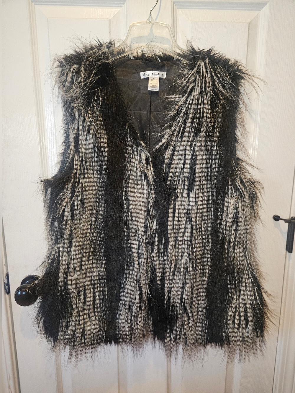 Say What? Black and White Faux Fur Patterned Vest